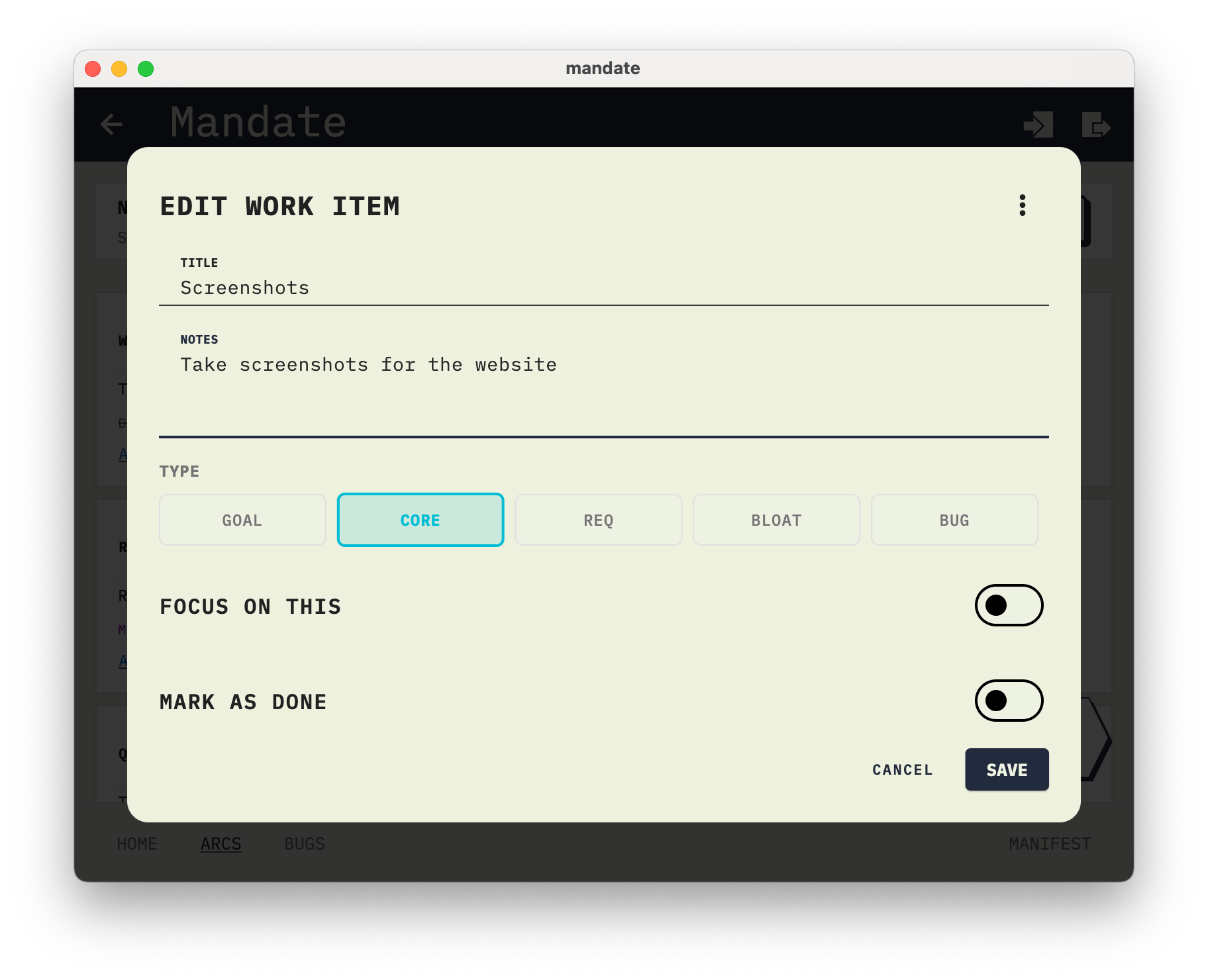 Screenshot showing Mandate's rigid workflow setup